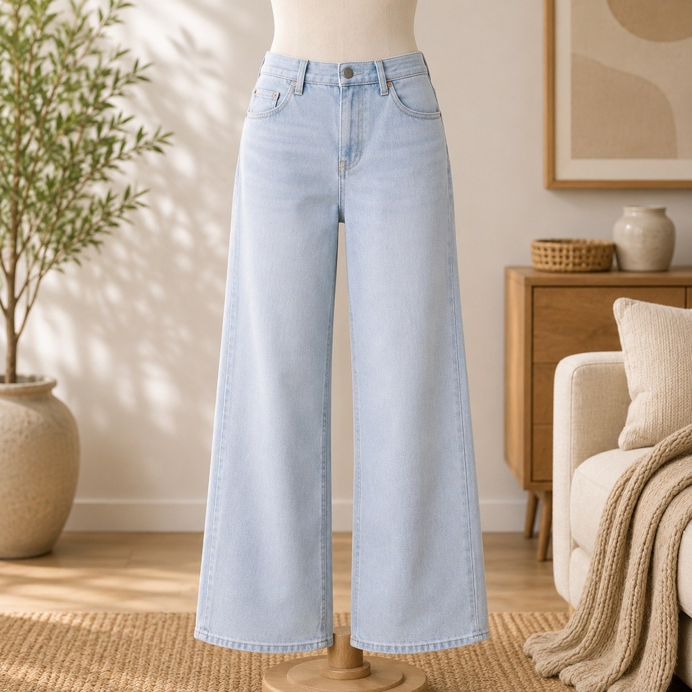 Peace Love World Wide Leg Jeans Womens 14P Light Blue Distressed Denim